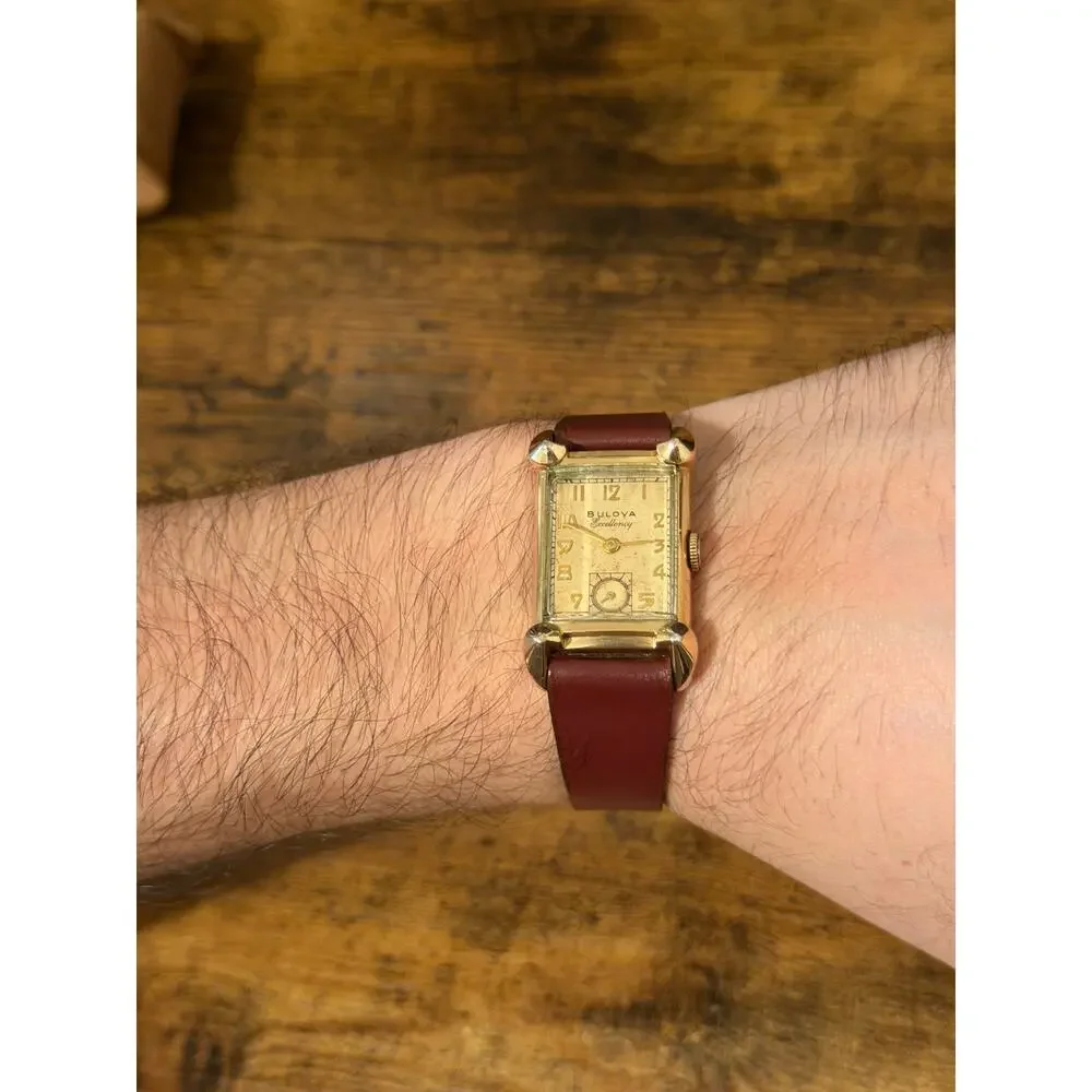Bulova Excellency 10K Gold Filled Rectangular Manual Wind Watch Sub Seconds